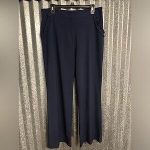 NWT Versona - Potters Pot - Navy Flare Pants with Ruffled Pockets - Sz L